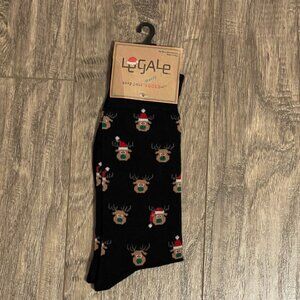 New Men's Legale Socks Christmas Theme Moose Santa Hat Black NWT